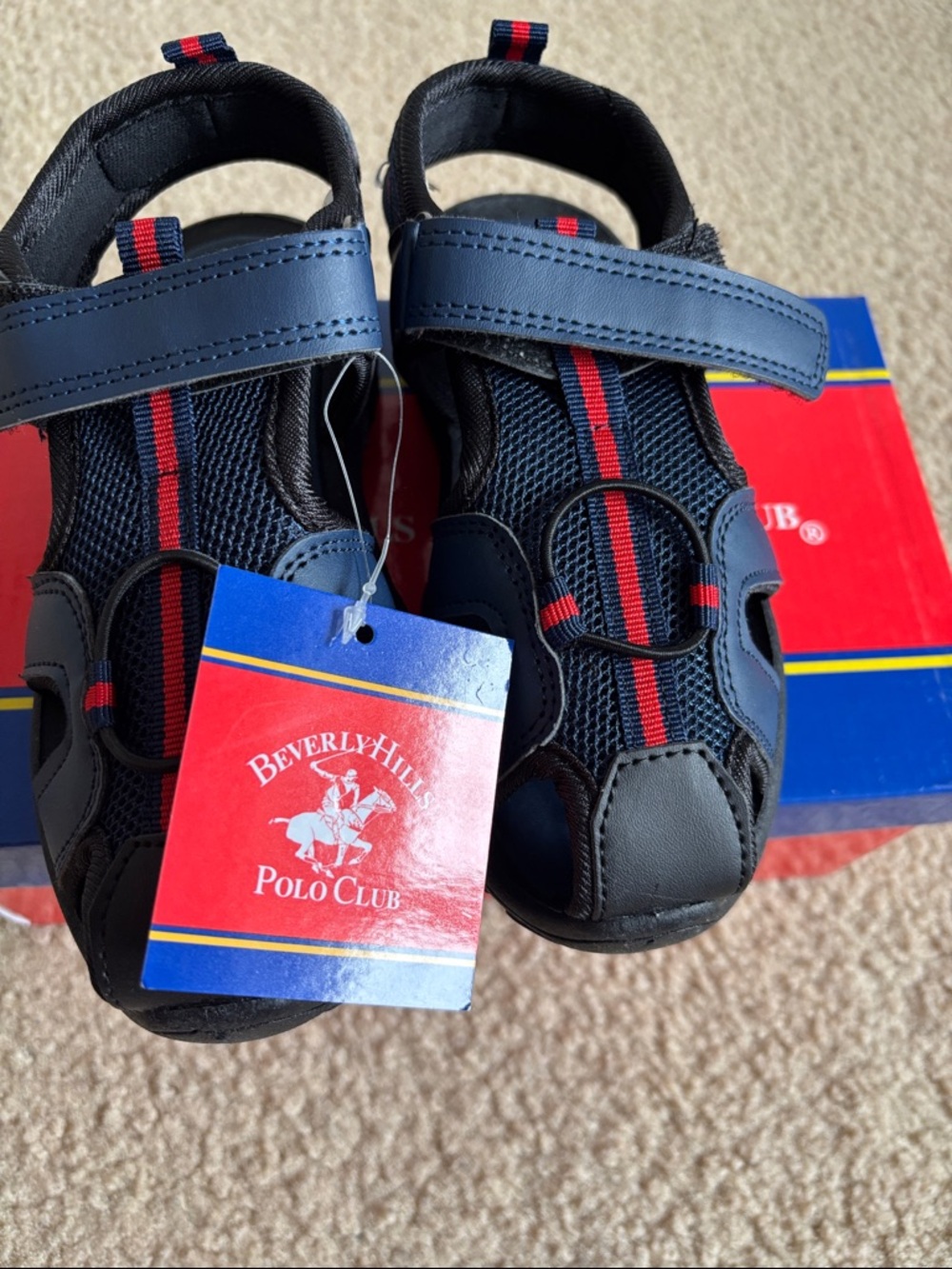 Beverly Hills Polo Club Kids Navy with Red Stripe Athletic Sandals